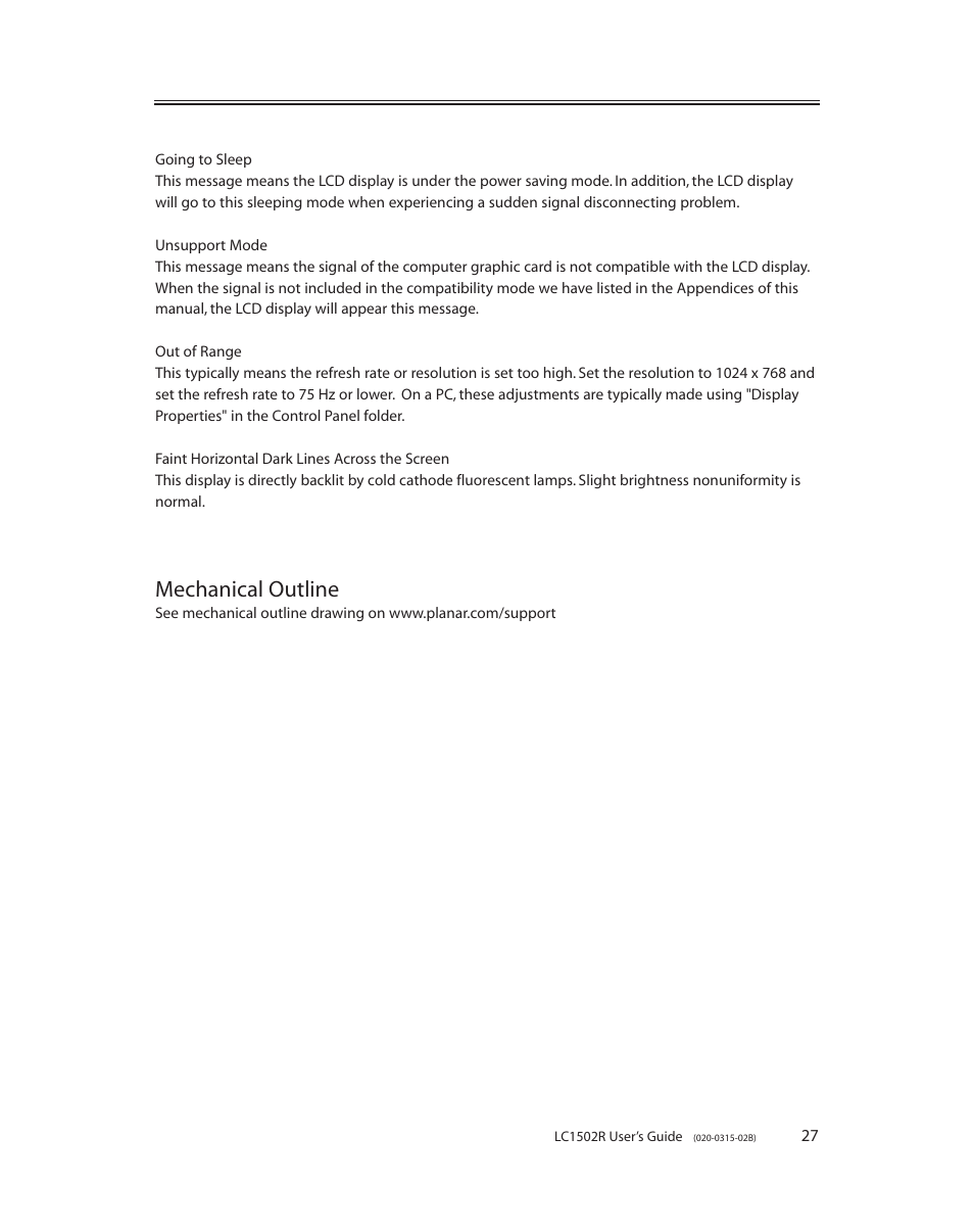Mechanical outline | Planar LC1502R User Manual | Page 27 / 29