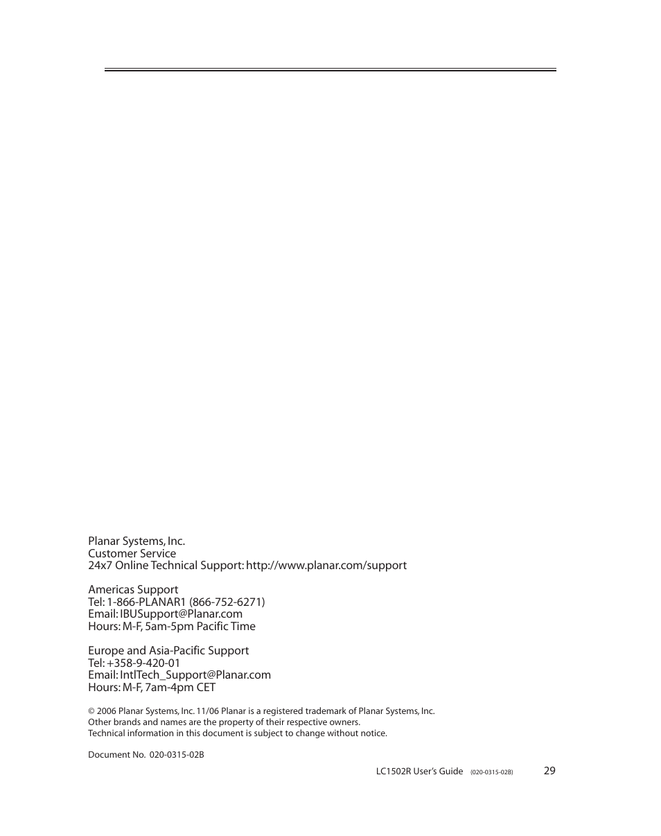 Planar LC1502R User Manual | Page 29 / 29