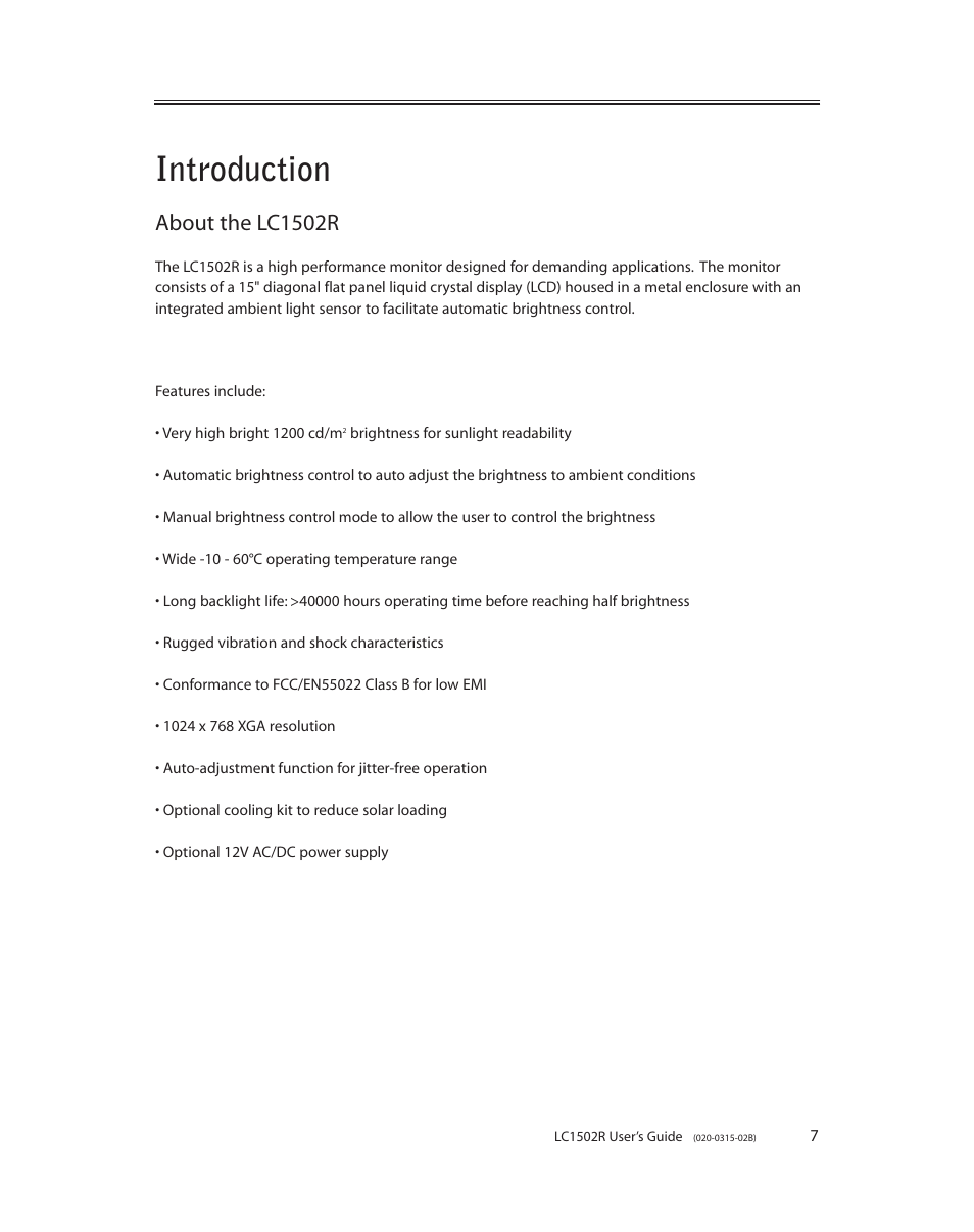 Introduction, About the lc1502r | Planar LC1502R User Manual | Page 7 / 29