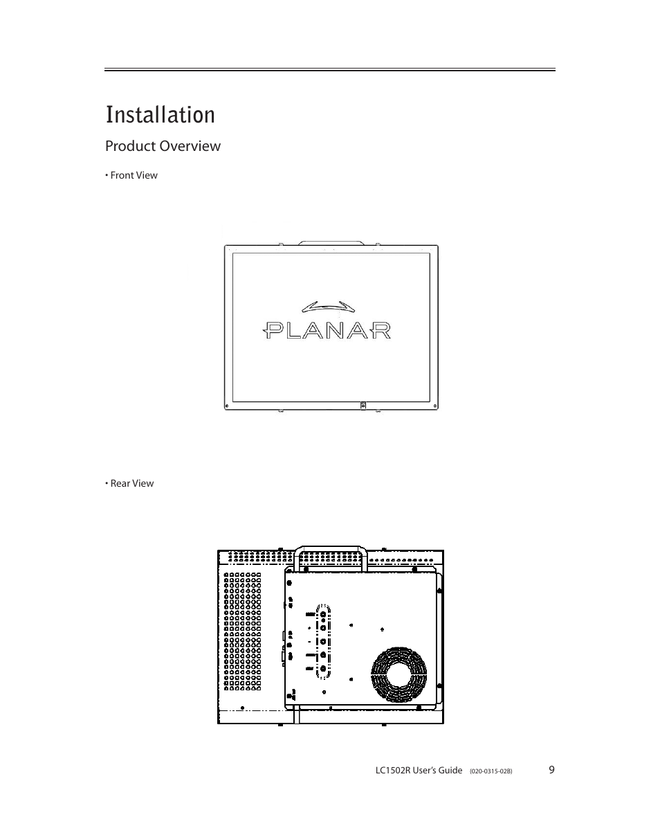 Installation, Product overview | Planar LC1502R User Manual | Page 9 / 29