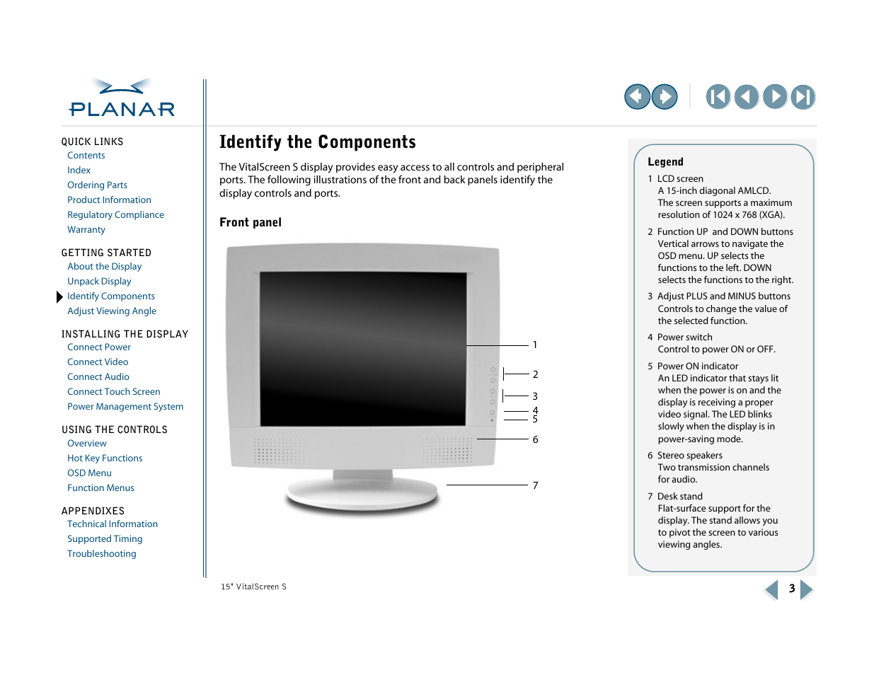 Identify the components, Front panel, Identify components | Planar VitalScreen VSS15X-TR User Manual | Page 11 / 38