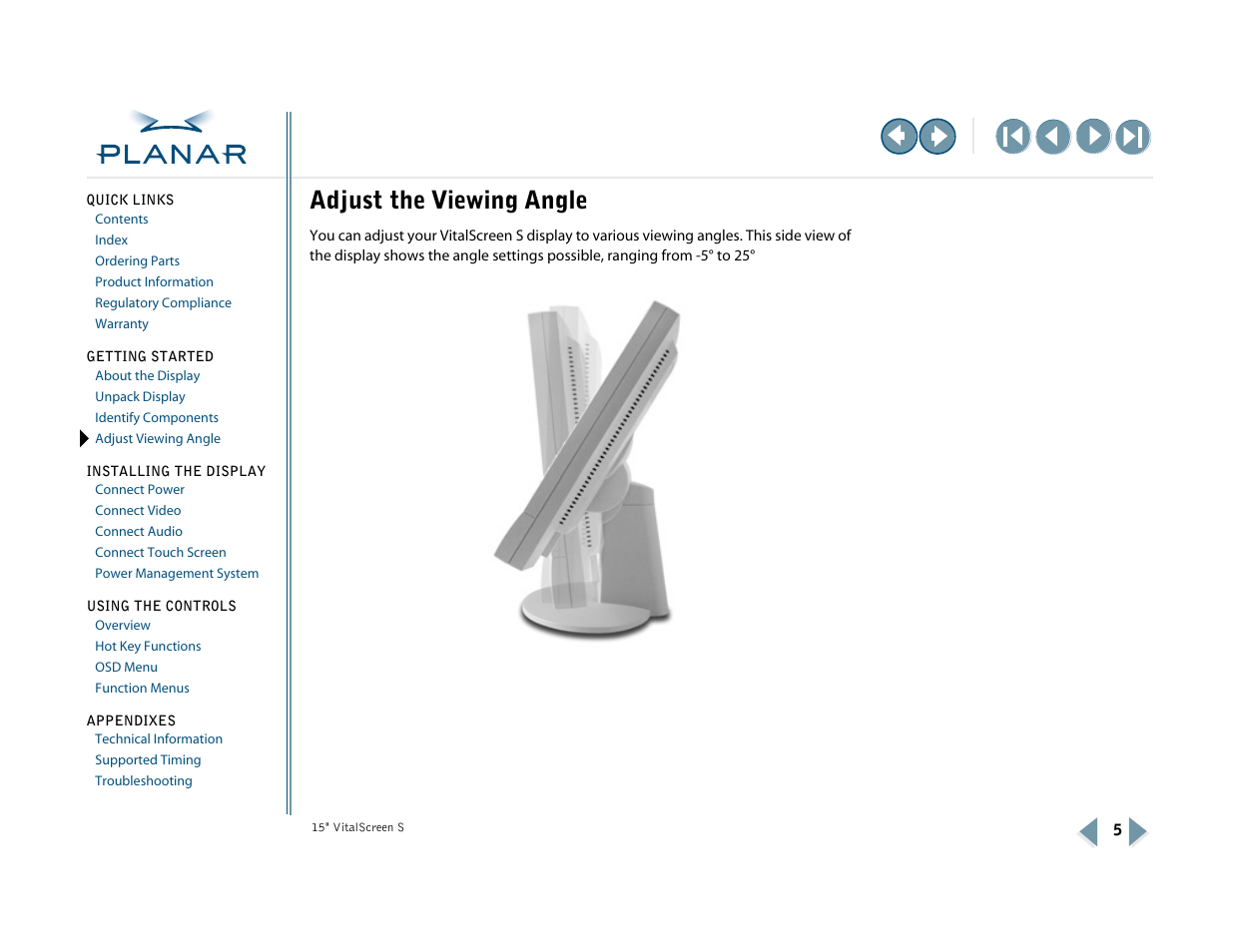 Adjust the viewing angle, Adjust viewing angle | Planar VitalScreen VSS15X-TR User Manual | Page 13 / 38