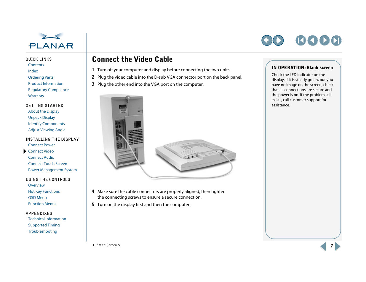 Connect the video cable, Connect video | Planar VitalScreen VSS15X-TR User Manual | Page 15 / 38