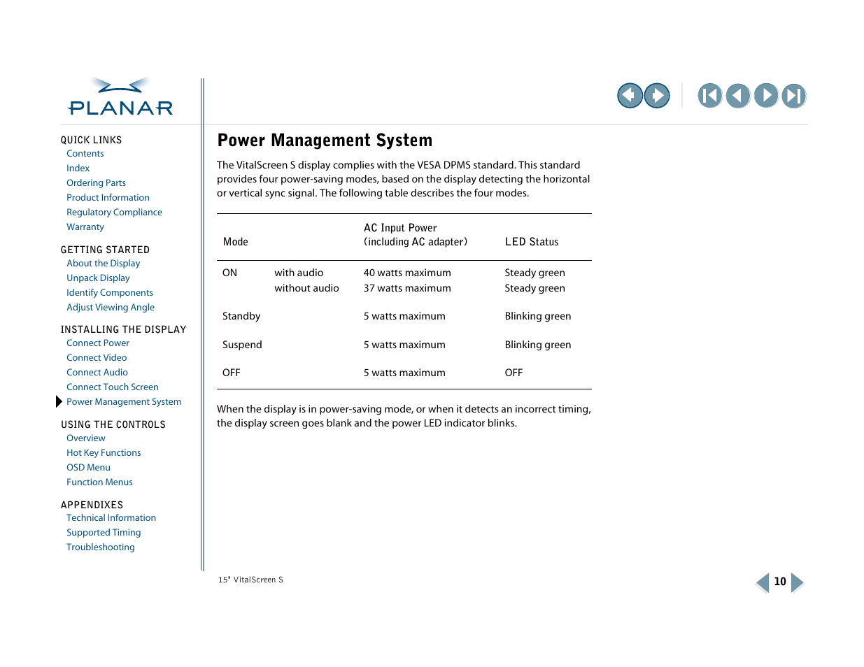 Power management system | Planar VitalScreen VSS15X-TR User Manual | Page 18 / 38
