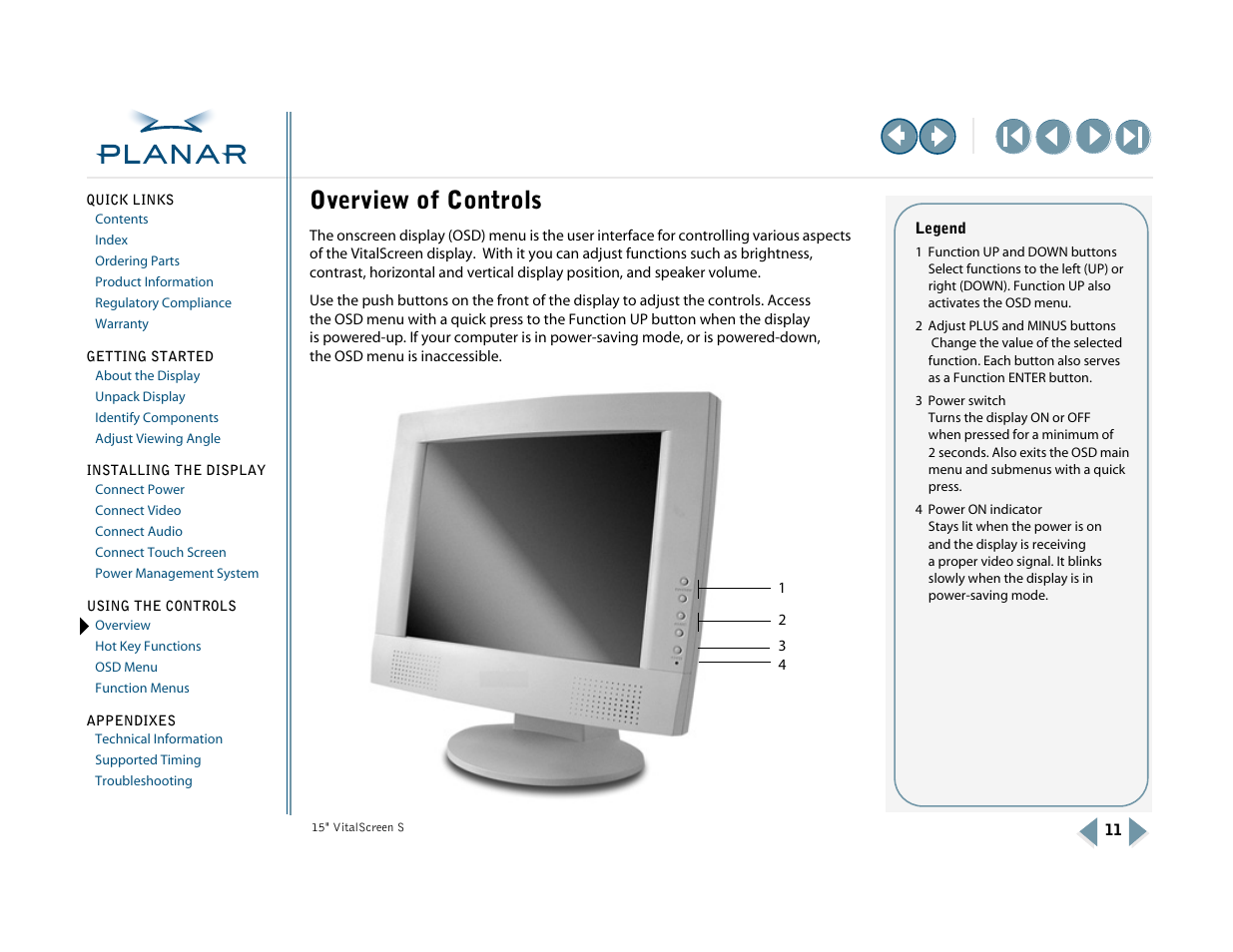 3 using the controls, Overview of controls, Overview | Planar VitalScreen VSS15X-TR User Manual | Page 19 / 38