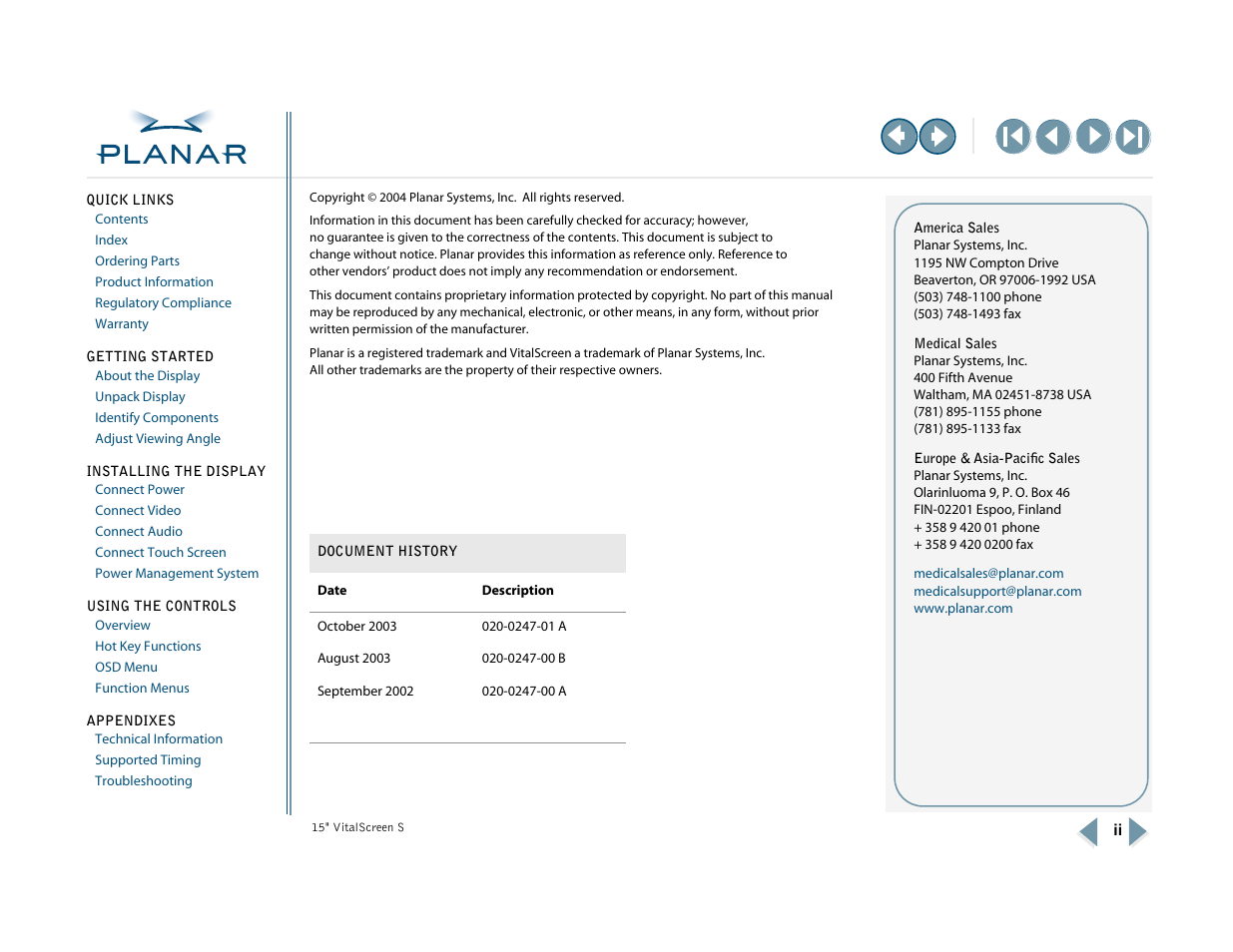 Planar VitalScreen VSS15X-TR User Manual | Page 2 / 38