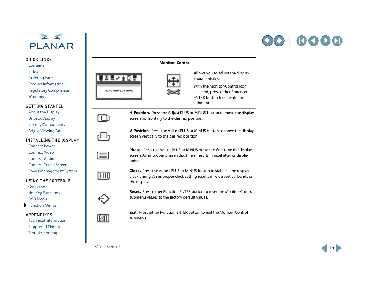 Monitor-control | Planar VitalScreen VSS15X-TR User Manual | Page 23 / 38