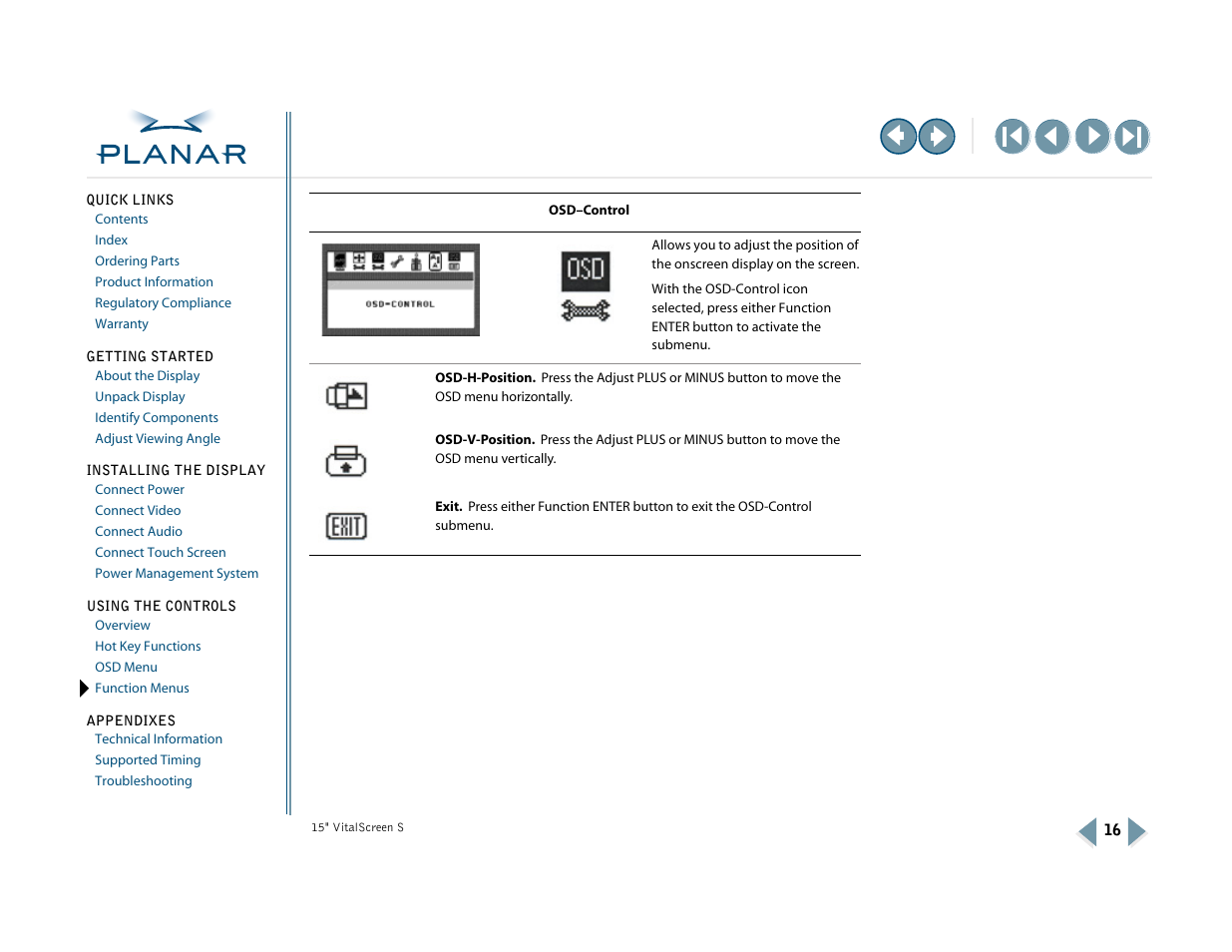 Osd-control | Planar VitalScreen VSS15X-TR User Manual | Page 24 / 38