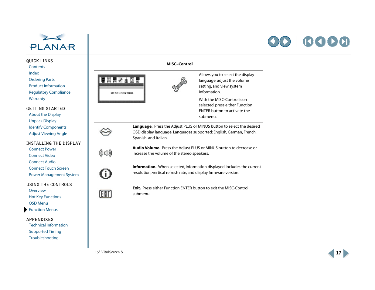 Misc-control | Planar VitalScreen VSS15X-TR User Manual | Page 25 / 38