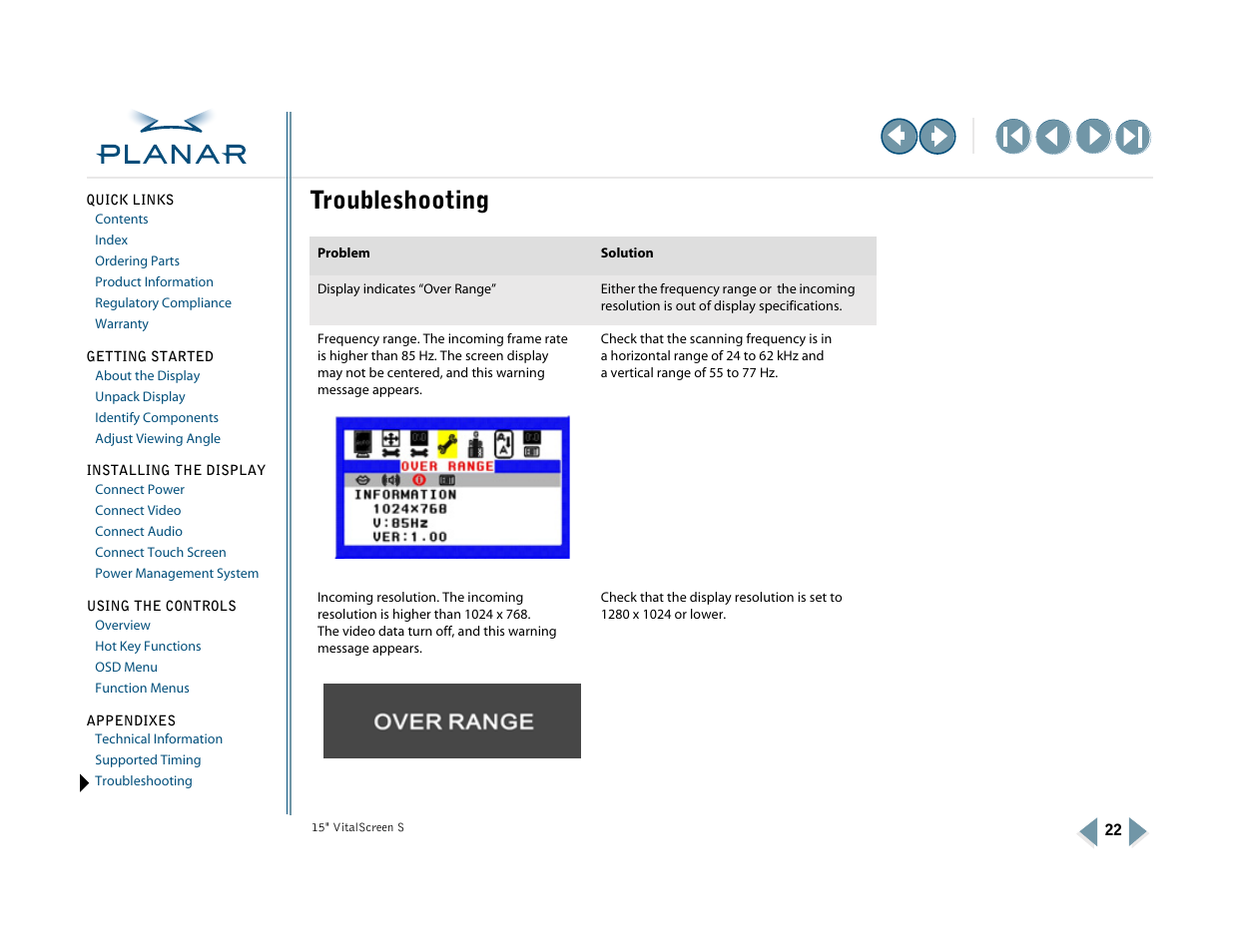 Apeendix c: troubleshooting, Troubleshooting, Appendix c: troubleshooting | Planar VitalScreen VSS15X-TR User Manual | Page 30 / 38