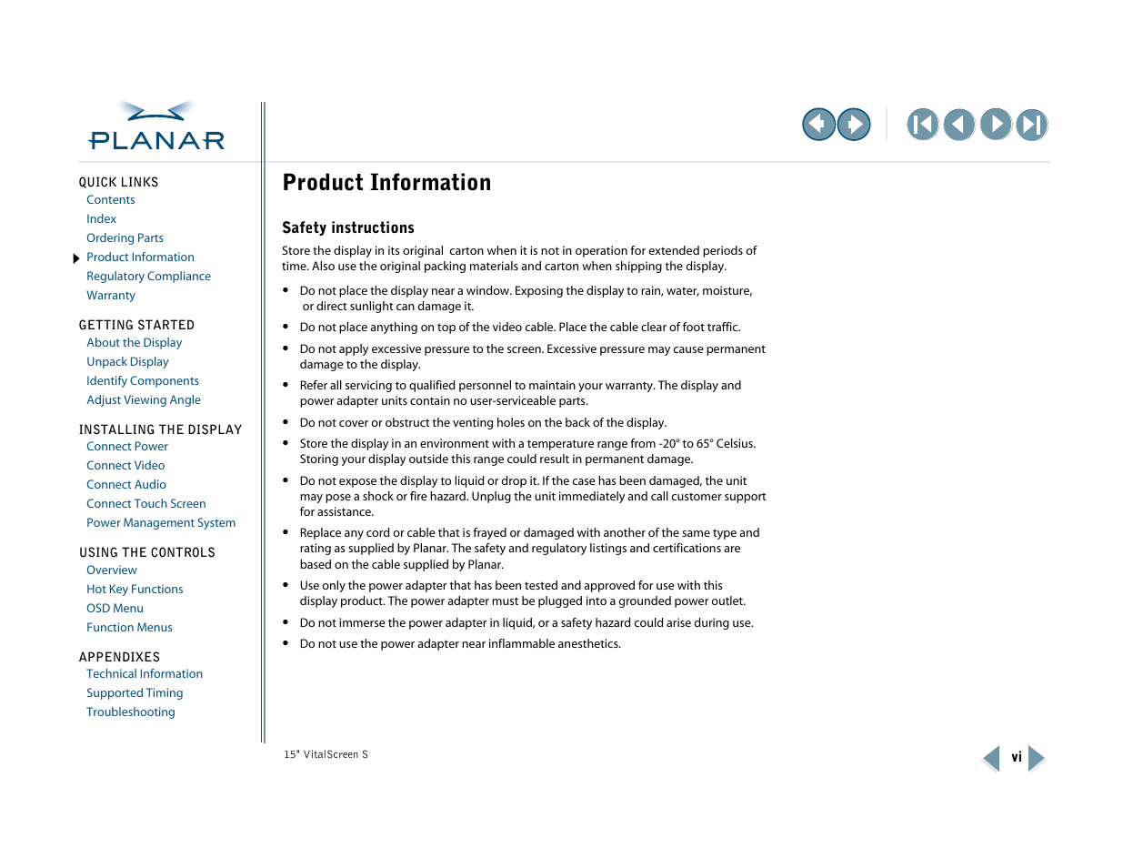 Product information, Safety instructions | Planar VitalScreen VSS15X-TR User Manual | Page 6 / 38