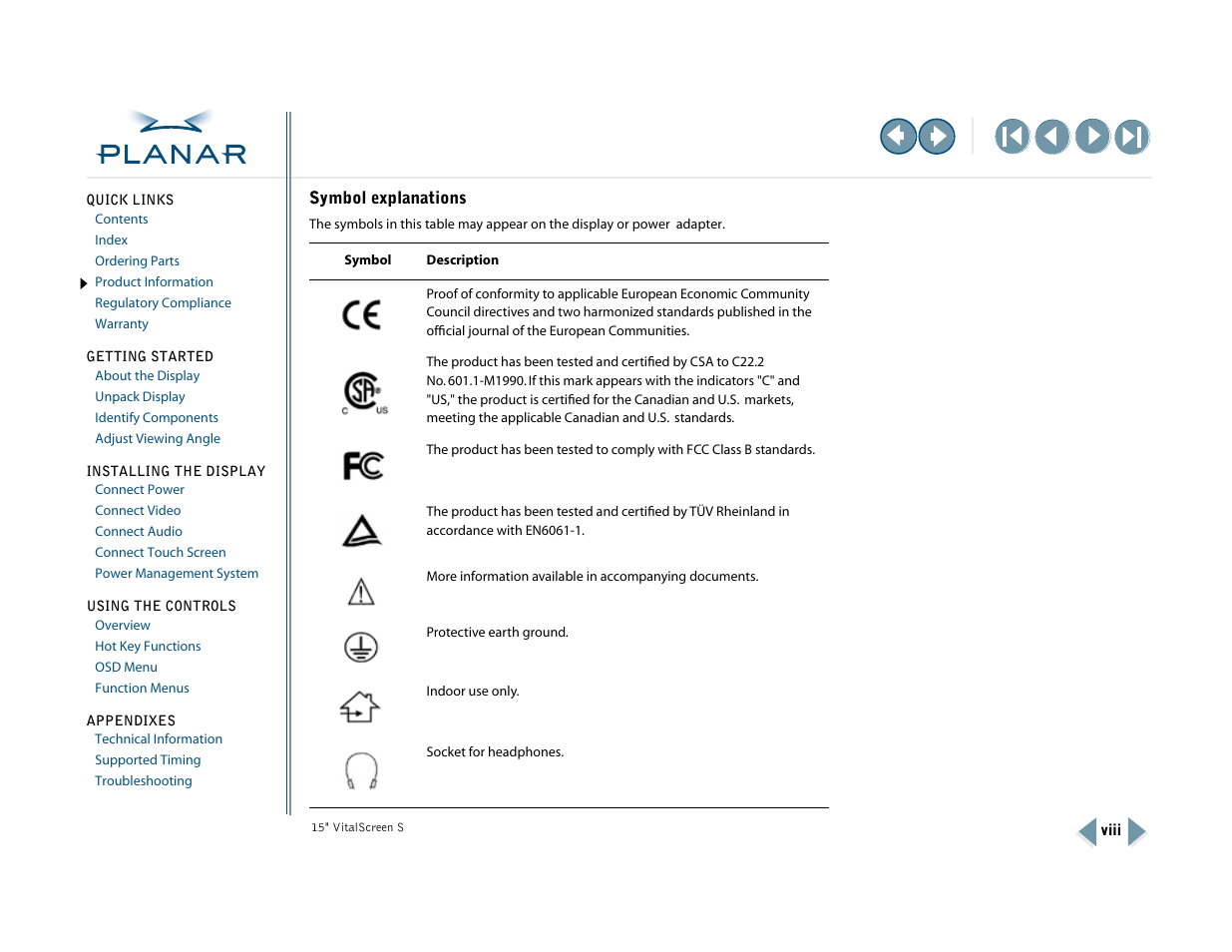 Symbol explanations | Planar VitalScreen VSS15X-TR User Manual | Page 8 / 38