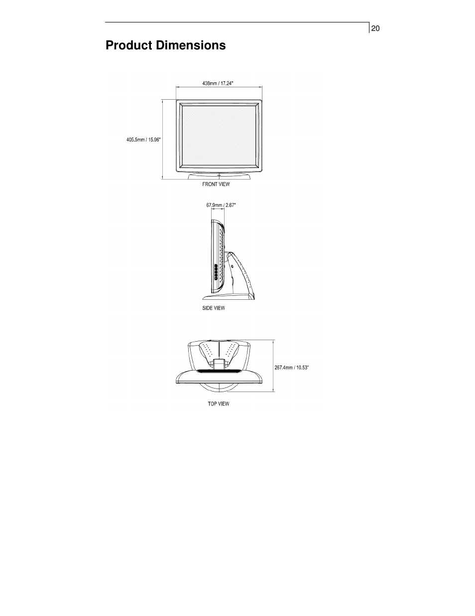 Product dimensions | Planar PT1911MX User Manual | Page 22 / 30