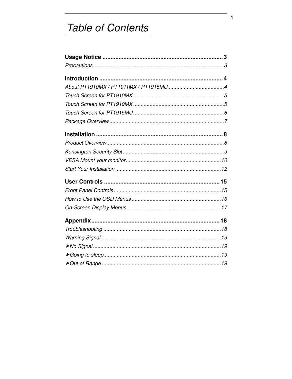 Planar PT1911MX User Manual | Page 3 / 30