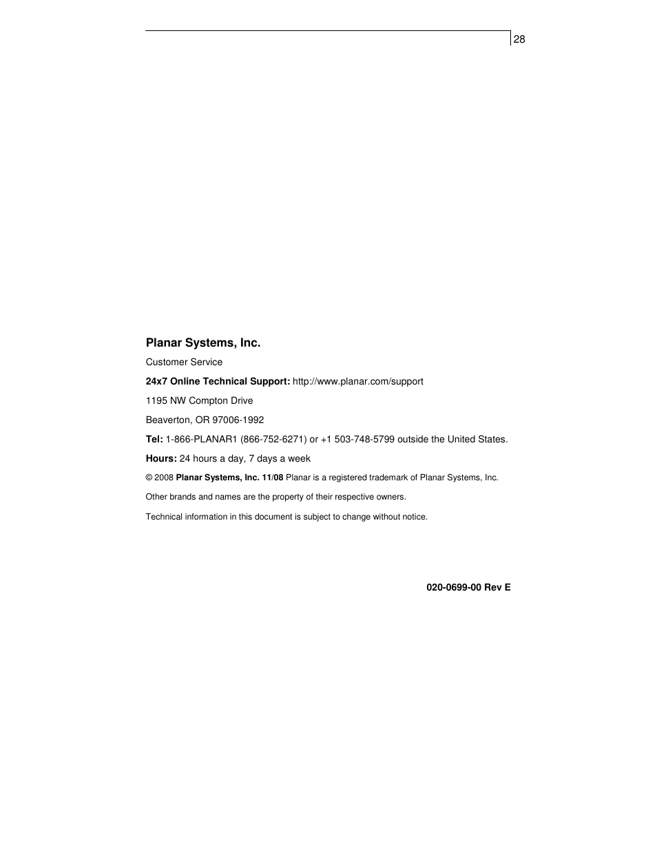 Planar PT1911MX User Manual | Page 30 / 30