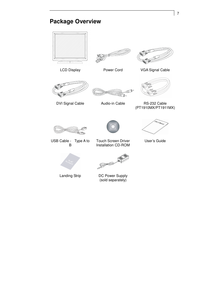 Package overview | Planar PT1911MX User Manual | Page 9 / 30