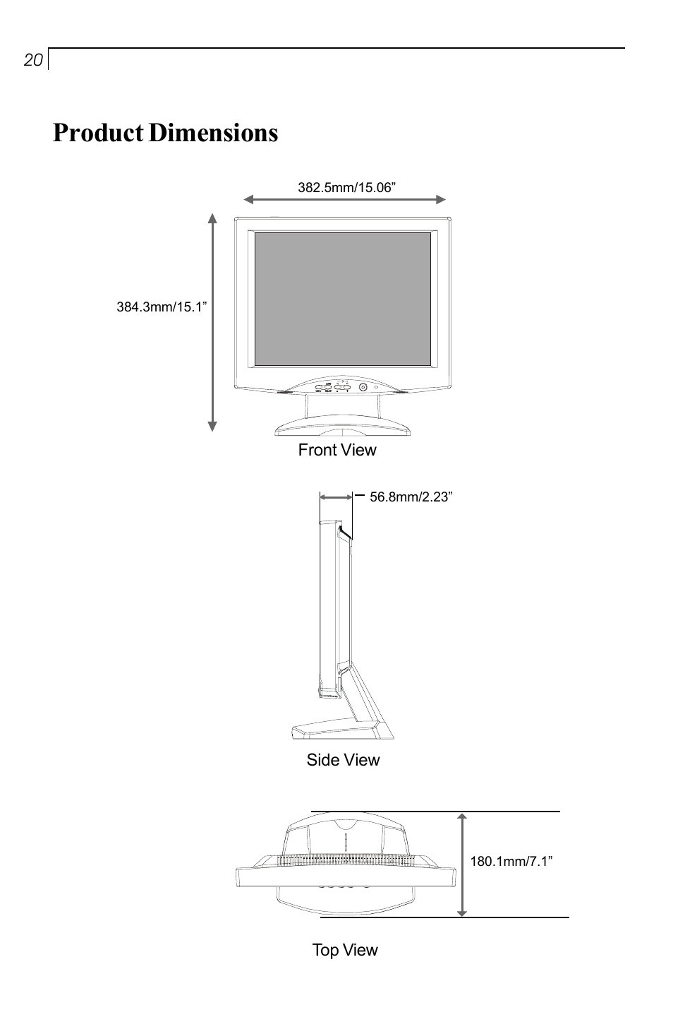 Product dimensions | Planar PT150MU User Manual | Page 21 / 23