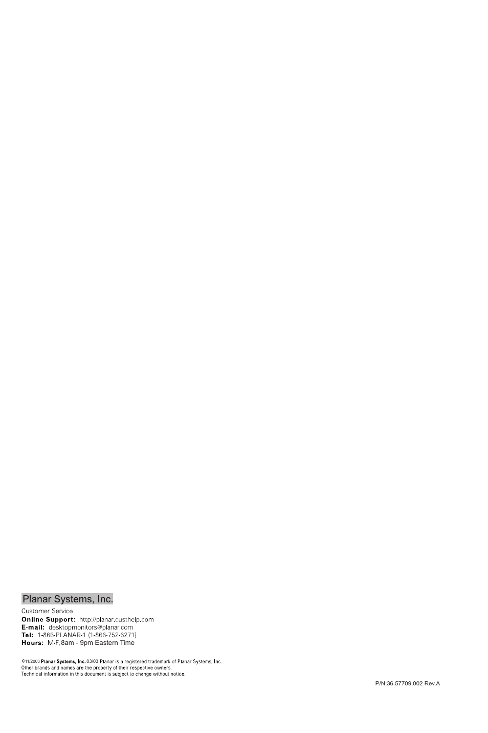 Planar PT150MU User Manual | Page 23 / 23
