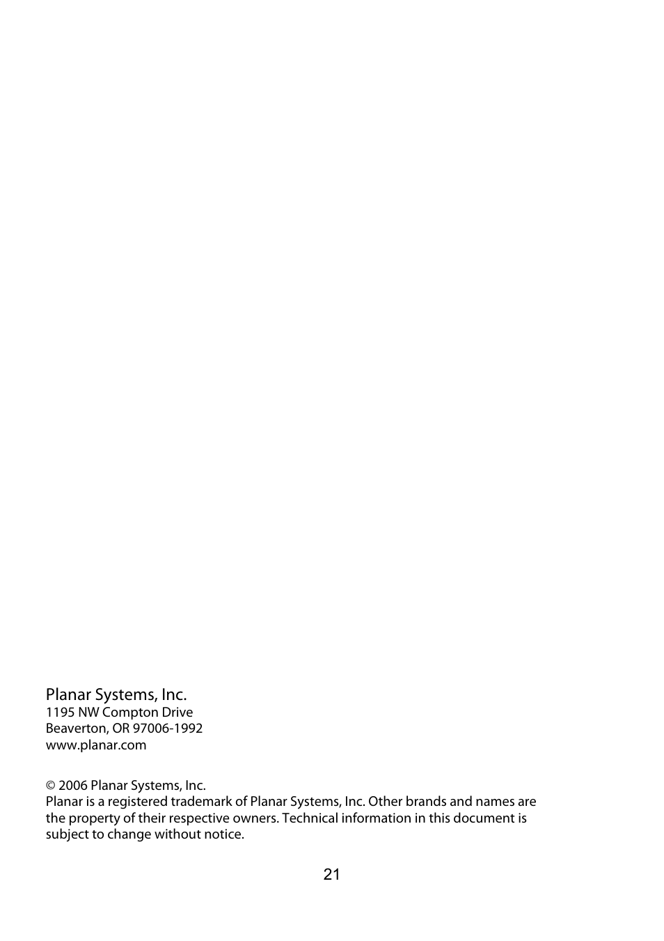 Planar PQ1710M User Manual | Page 21 / 21