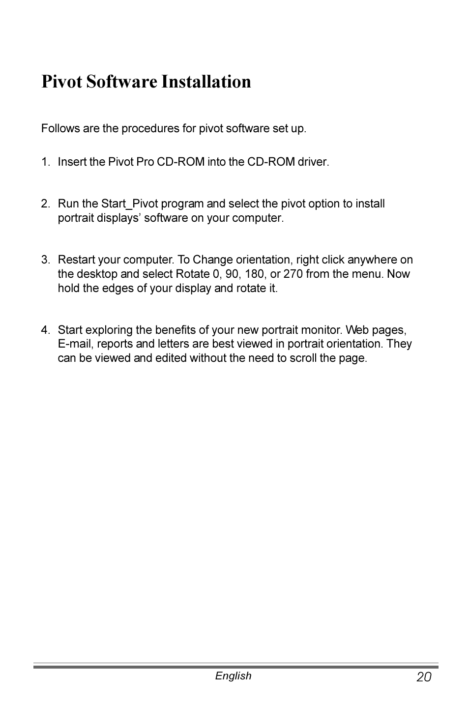 Pivot software installation | Planar PX191 User Manual | Page 21 / 22