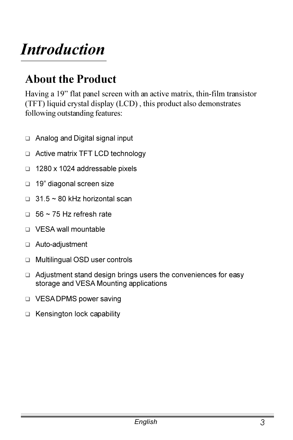 Introduction, About the product | Planar PX191 User Manual | Page 4 / 22