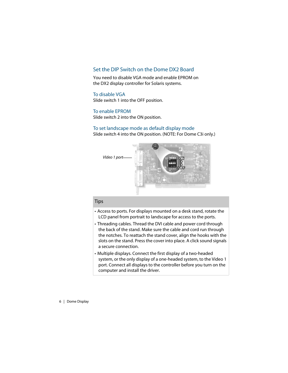 Set the dip switch on the dome dx2 board, Set the dip switch | Planar C3i/EX User Manual | Page 16 / 64