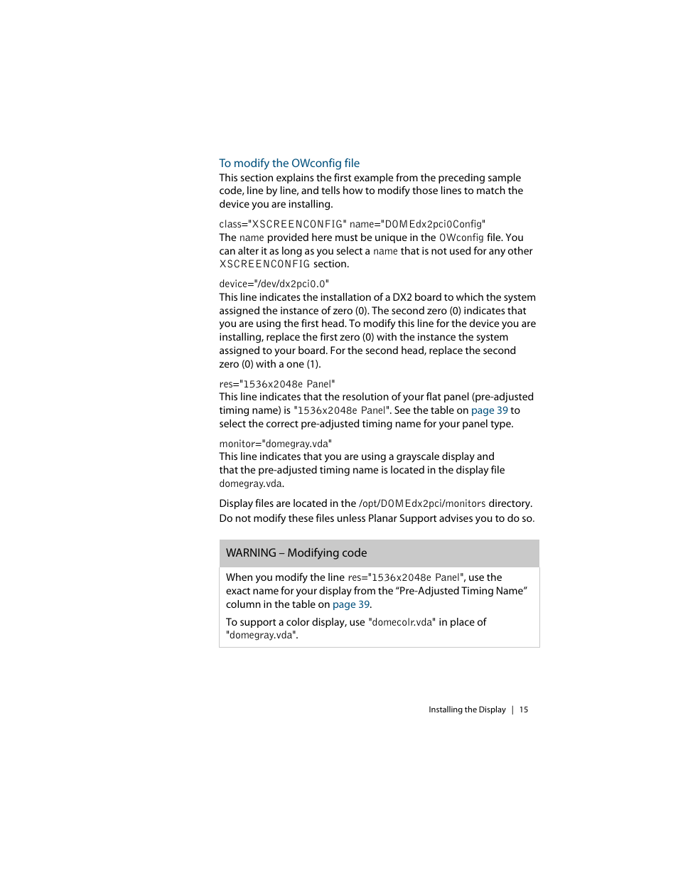 To modify the owconfig file | Planar C3i/EX User Manual | Page 25 / 64