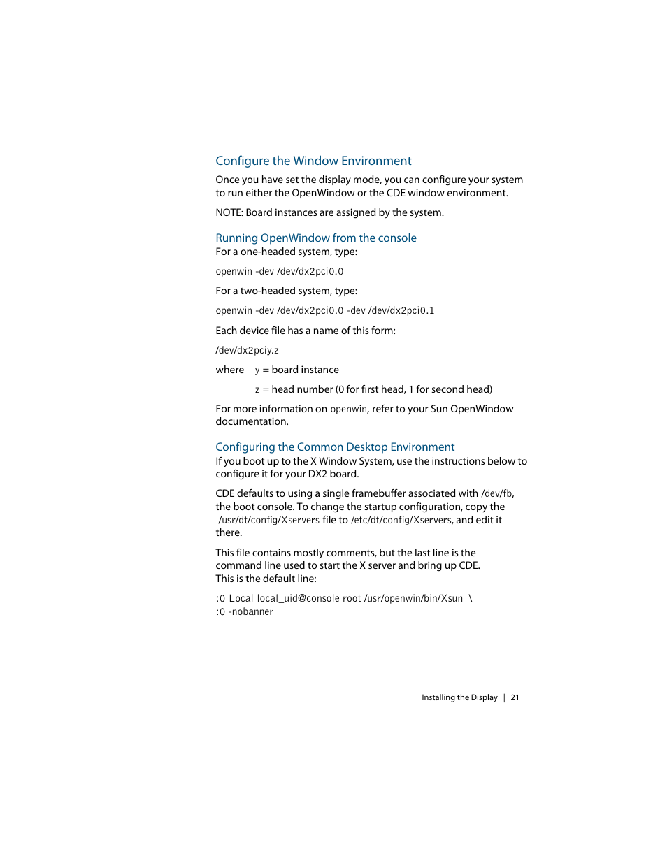 Configure the window environment, Running openwindow from the console, Configuring the common desktop environment | Planar C3i/EX User Manual | Page 31 / 64