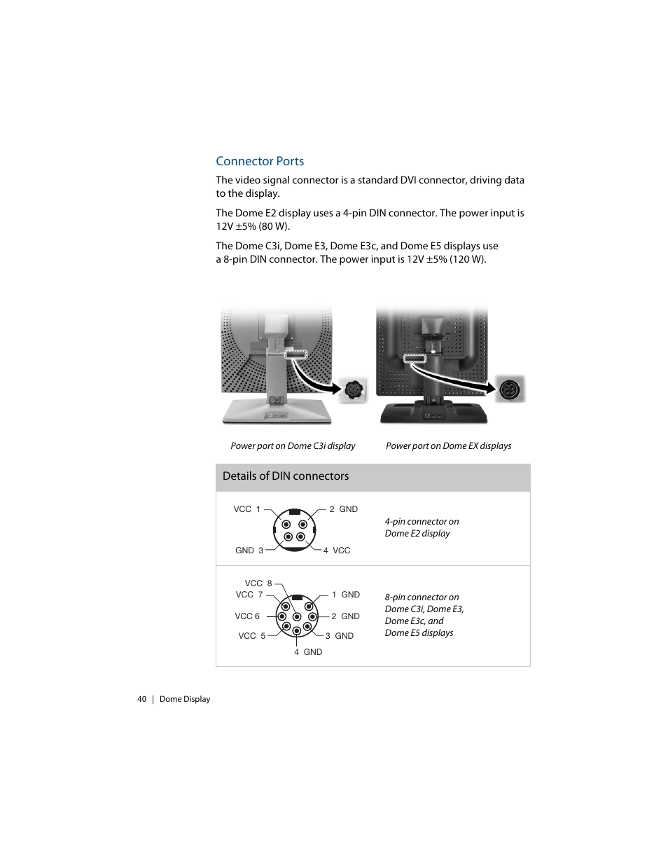 Connector ports, Details of din connectors | Planar C3i/EX User Manual | Page 50 / 64