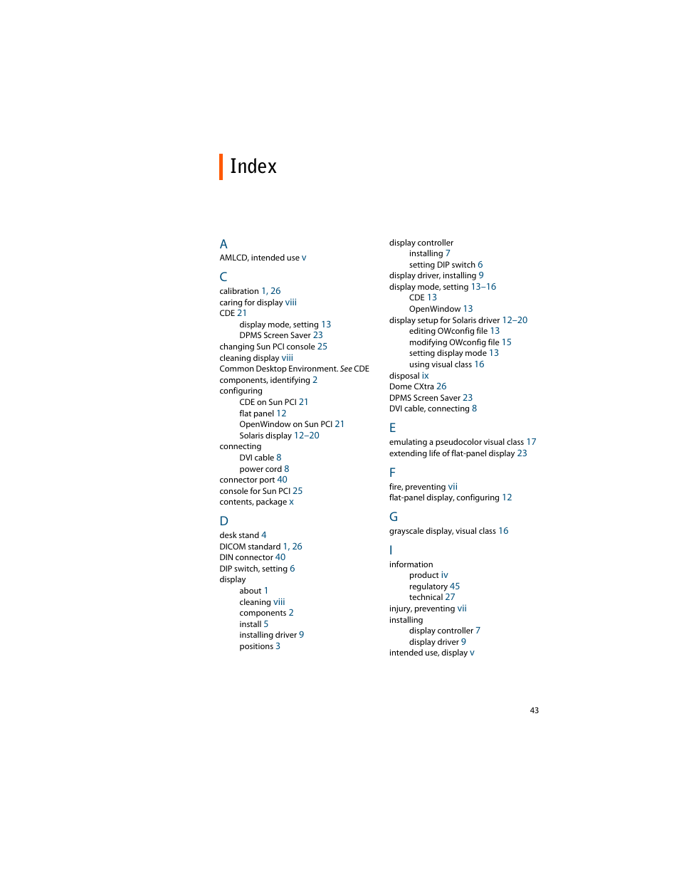 Index | Planar C3i/EX User Manual | Page 53 / 64