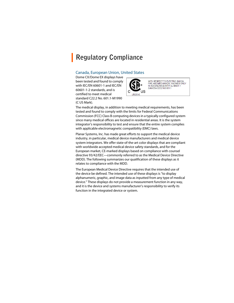 Regulatory compliance, Canada, european union, united states | Planar C3i/EX User Manual | Page 55 / 64