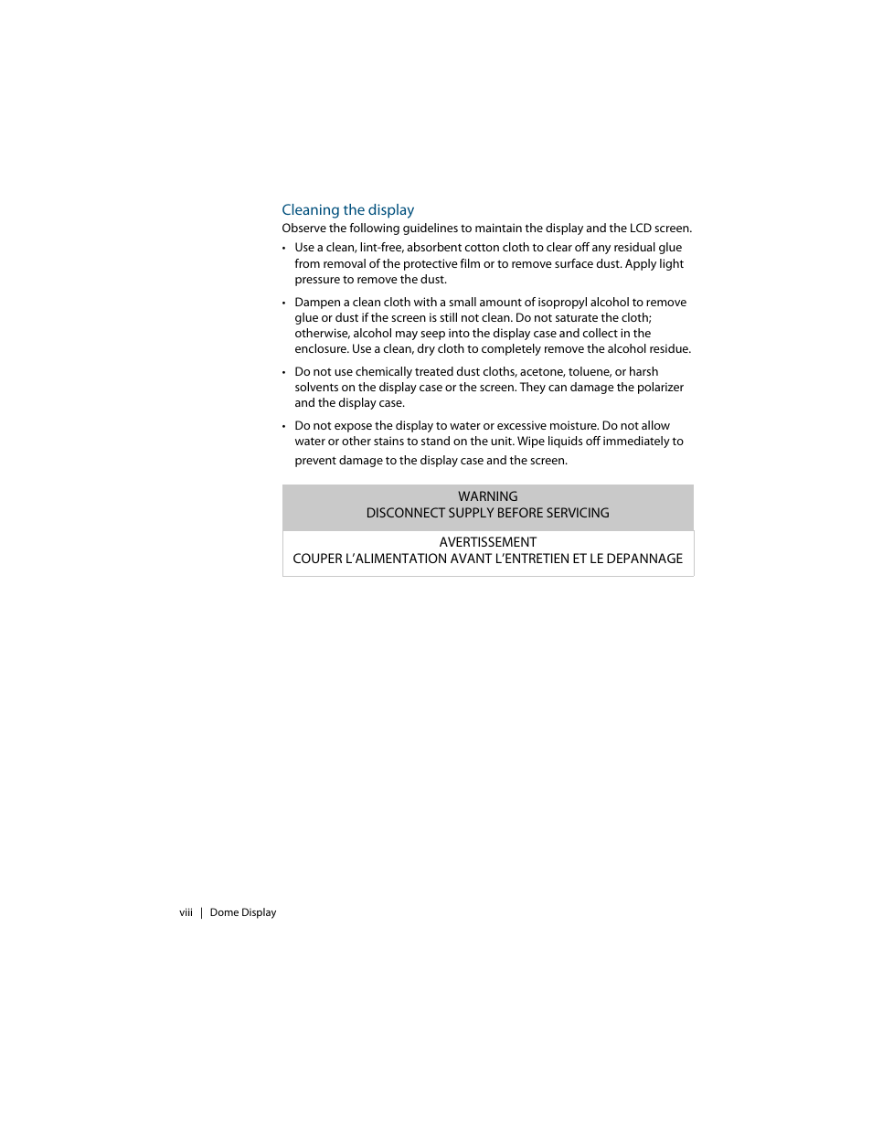 Cleaning the display | Planar C3i/EX User Manual | Page 8 / 64