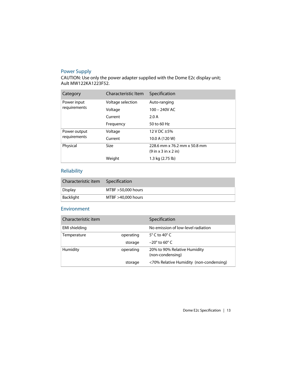 Power supply, Reliability, Environment | Planar E2c Display User Manual | Page 23 / 38