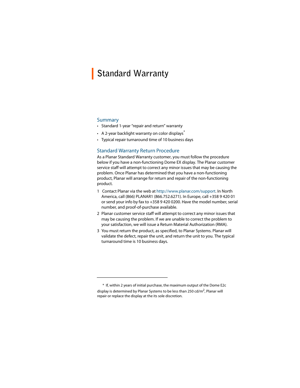 Standard warranty | Planar E2c Display User Manual | Page 35 / 38