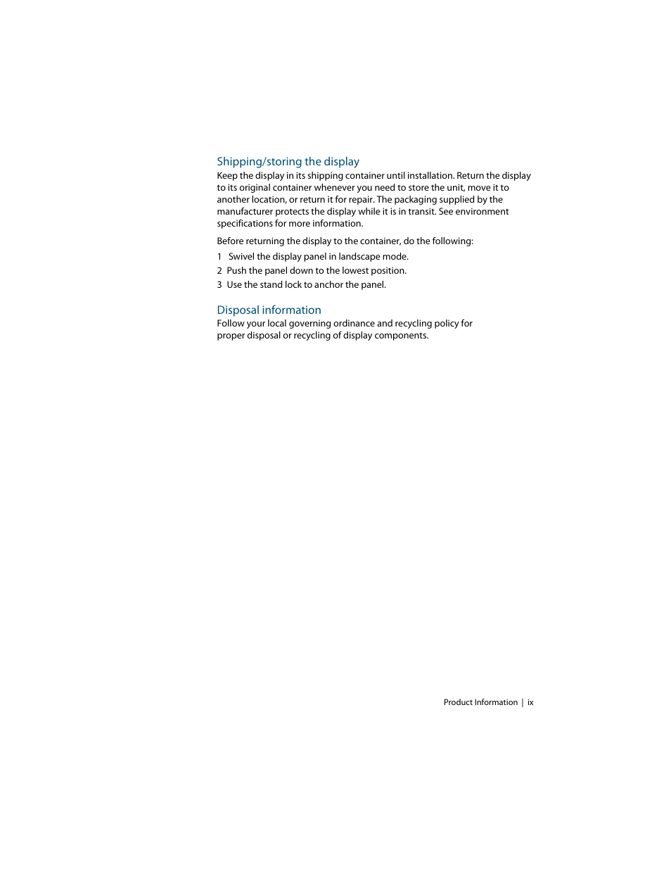 Shipping/storing the display, Disposal information | Planar E2c Display User Manual | Page 9 / 38