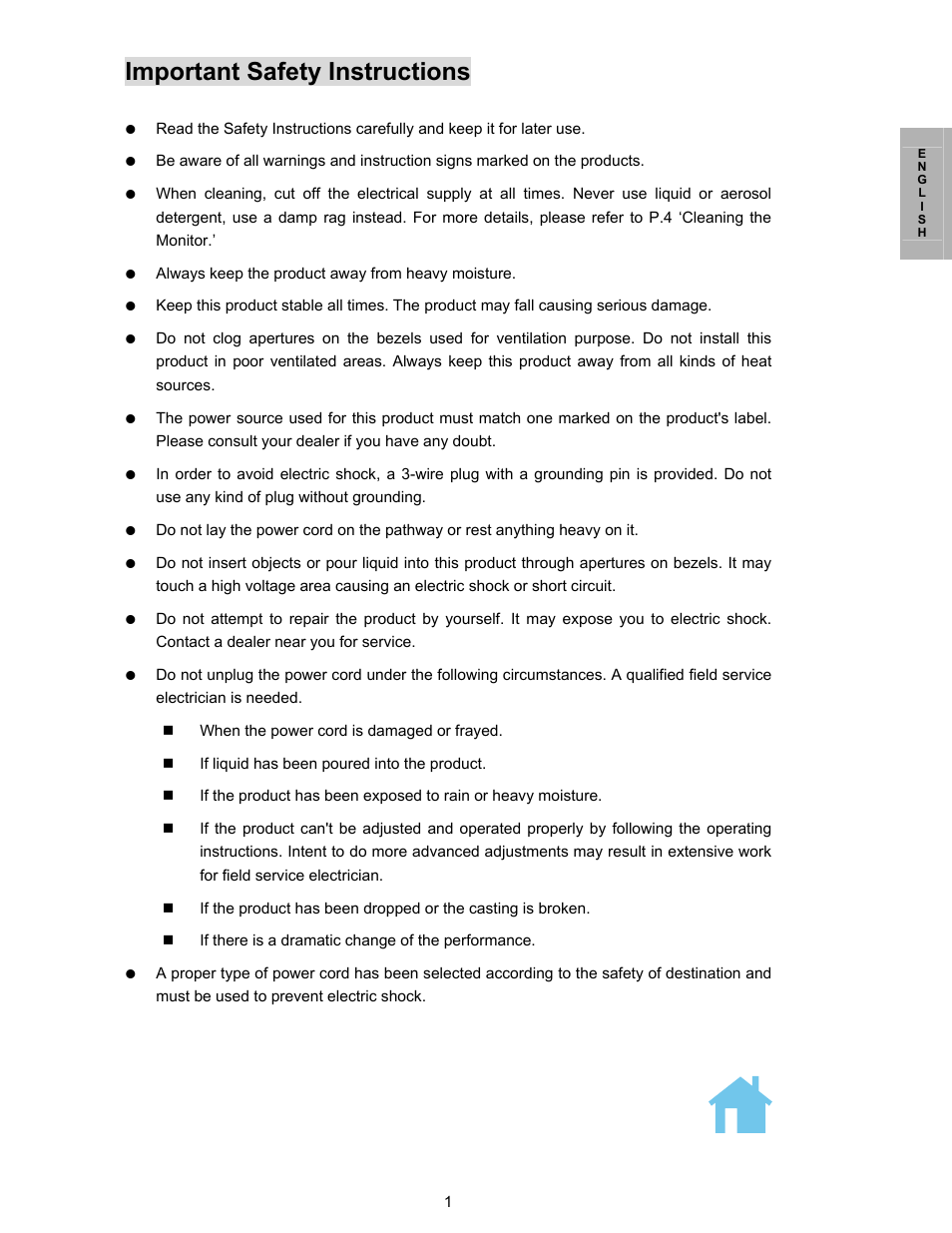 Important safety instructions | Planar PL150 User Manual | Page 2 / 17