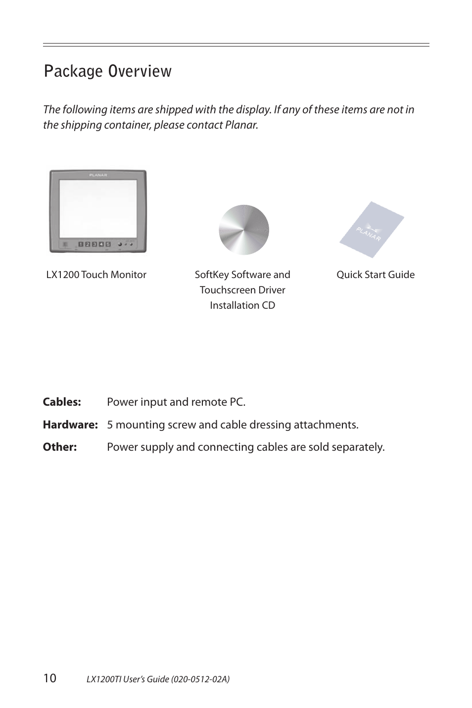 Package overview | Planar LX1200TI User Manual | Page 10 / 29