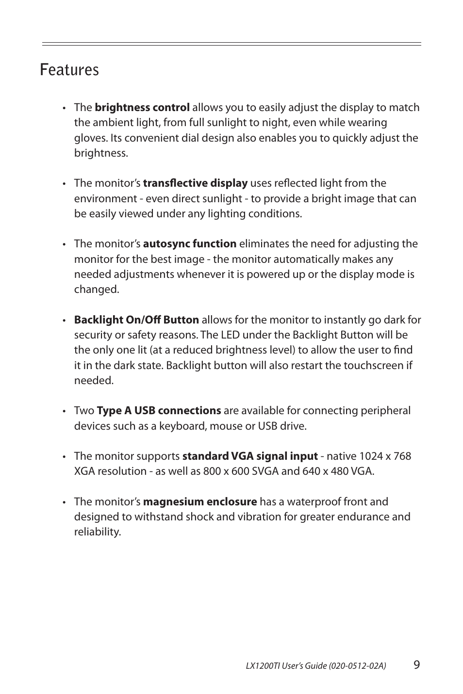 Features | Planar LX1200TI User Manual | Page 9 / 29