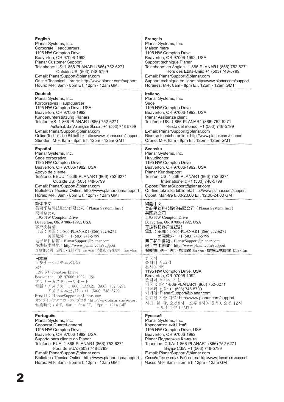 Planar PD7060 User Manual | Page 2 / 152
