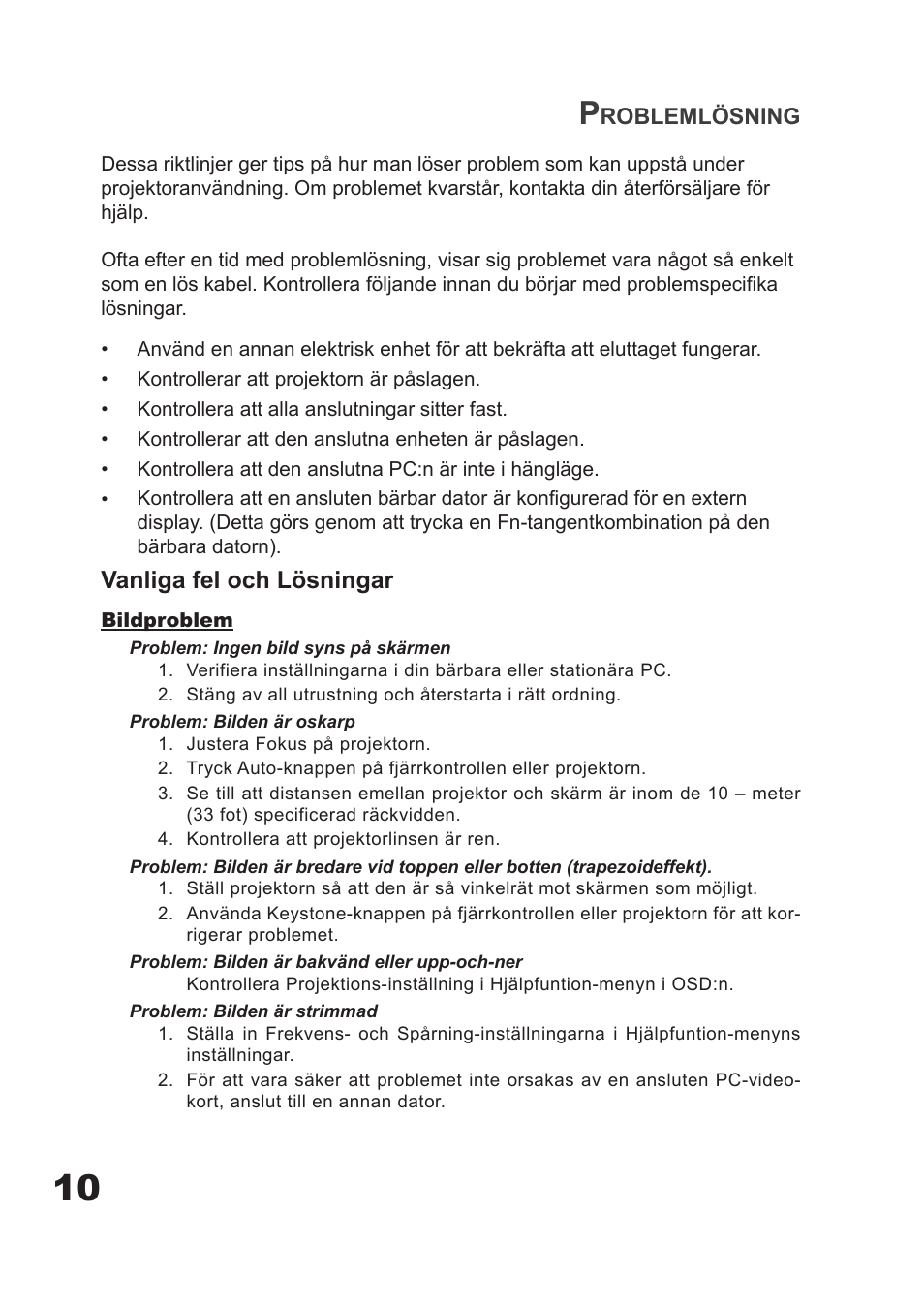 Vanliga fel och lösningar | Planar PD7060 User Manual | Page 74 / 152