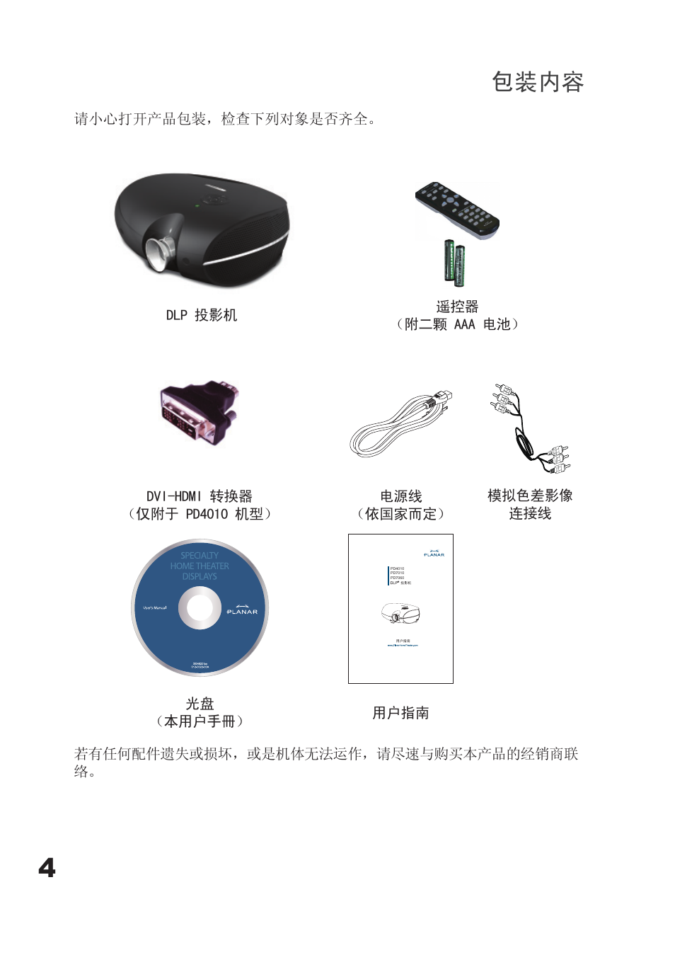 包装内容 | Planar PD7060 User Manual | Page 80 / 152