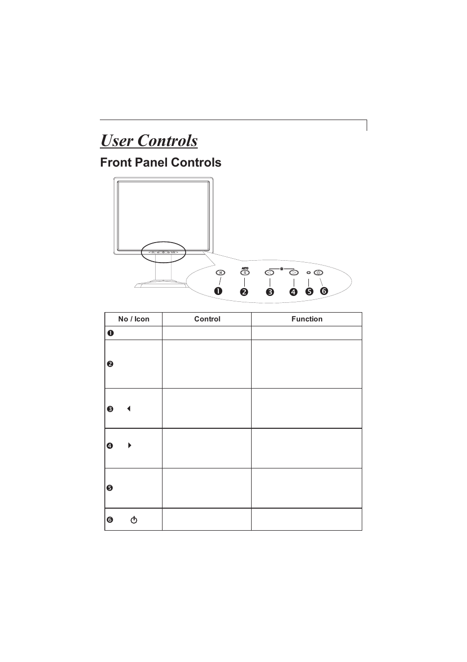 User controls, Front panel controls | Planar PX212M User Manual | Page 15 / 24