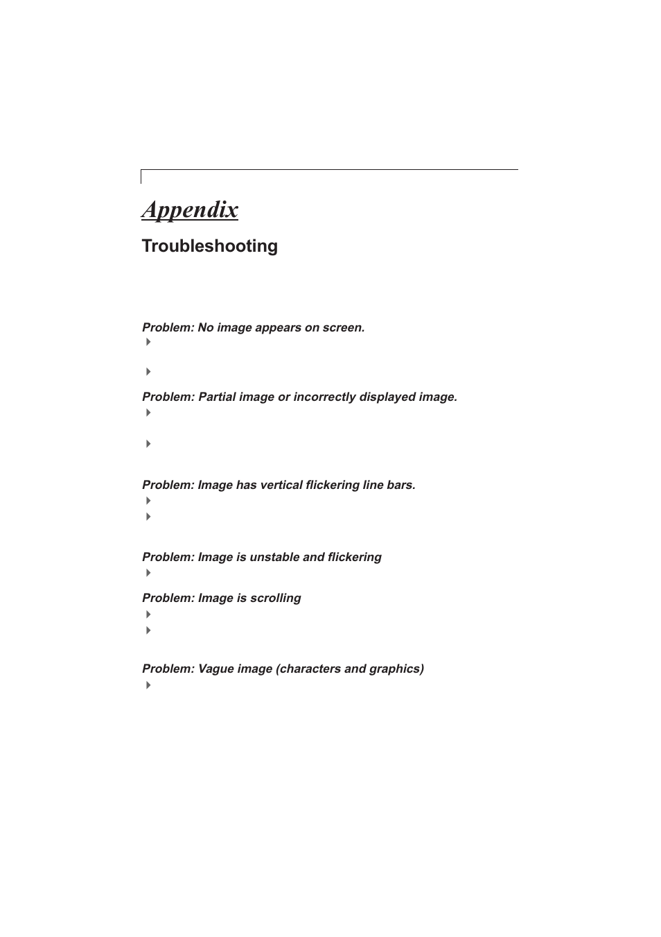 Appendix, Troubleshooting | Planar PX212M User Manual | Page 18 / 24
