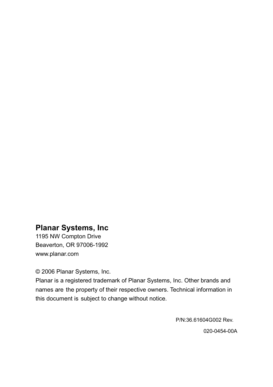 Planar systems, inc | Planar PX212M User Manual | Page 24 / 24