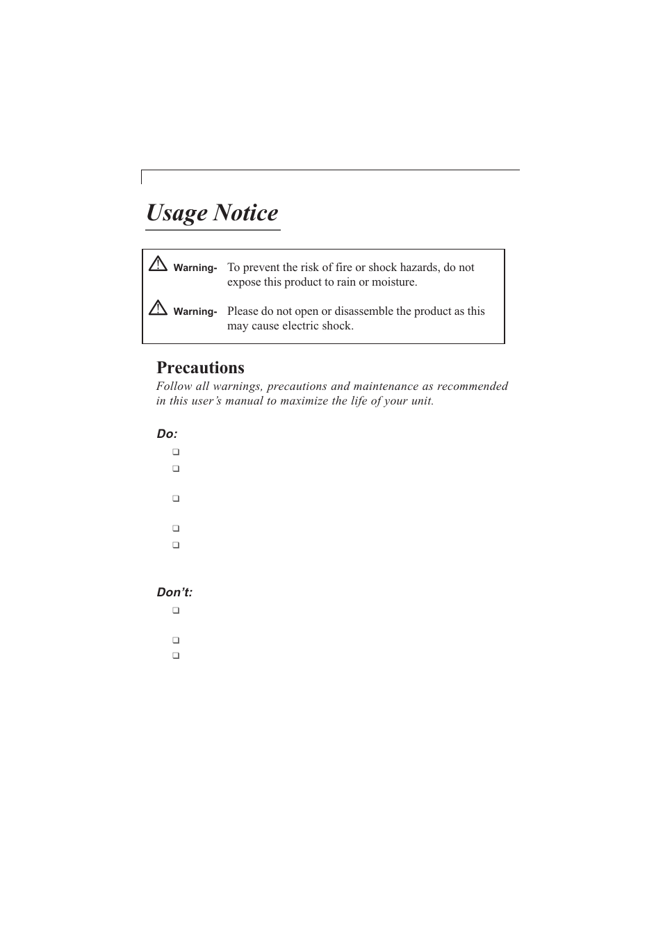 Usage notice, Precautions | Planar PX212M User Manual | Page 6 / 24