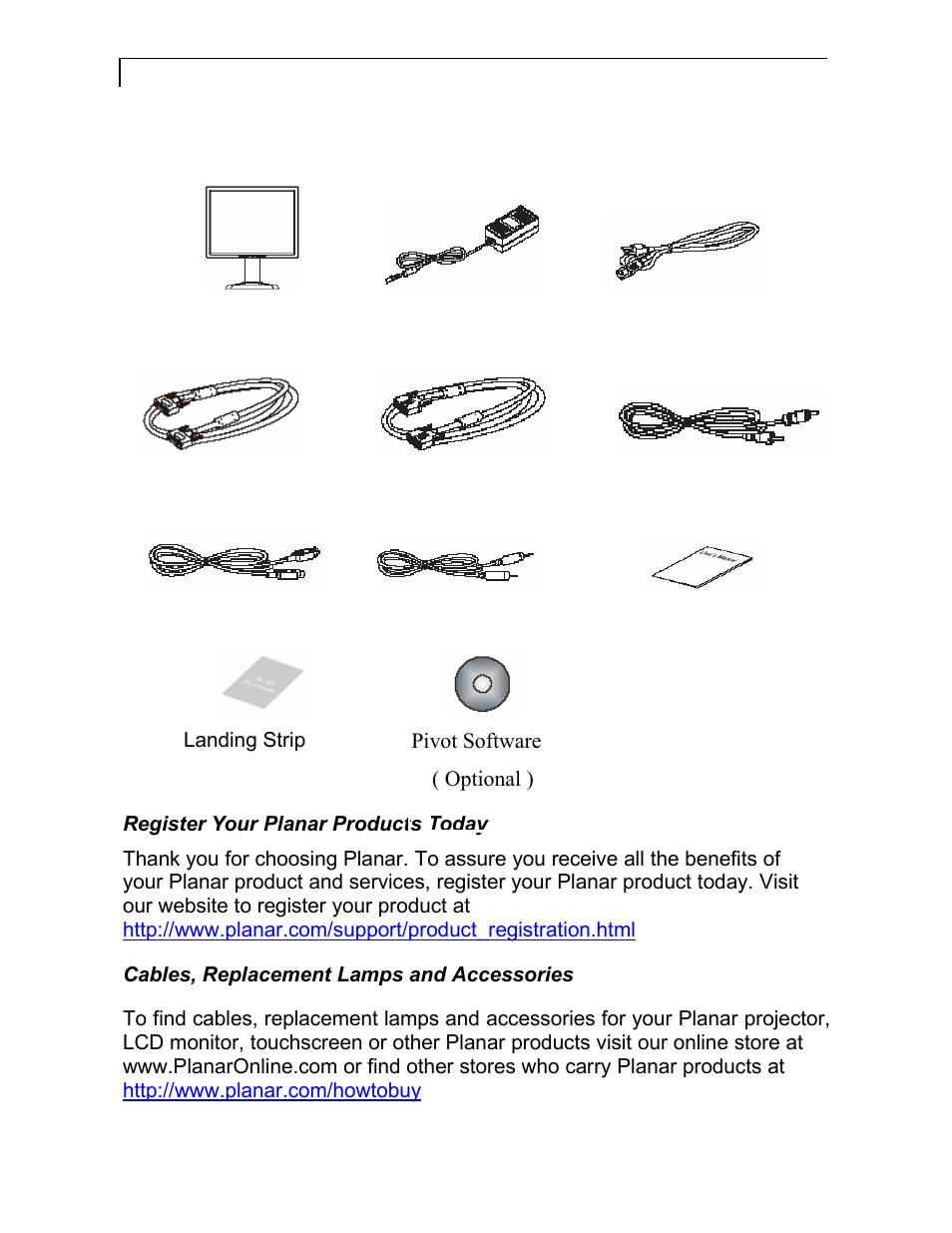 Package overview | Planar PX212M User Manual | Page 8 / 24
