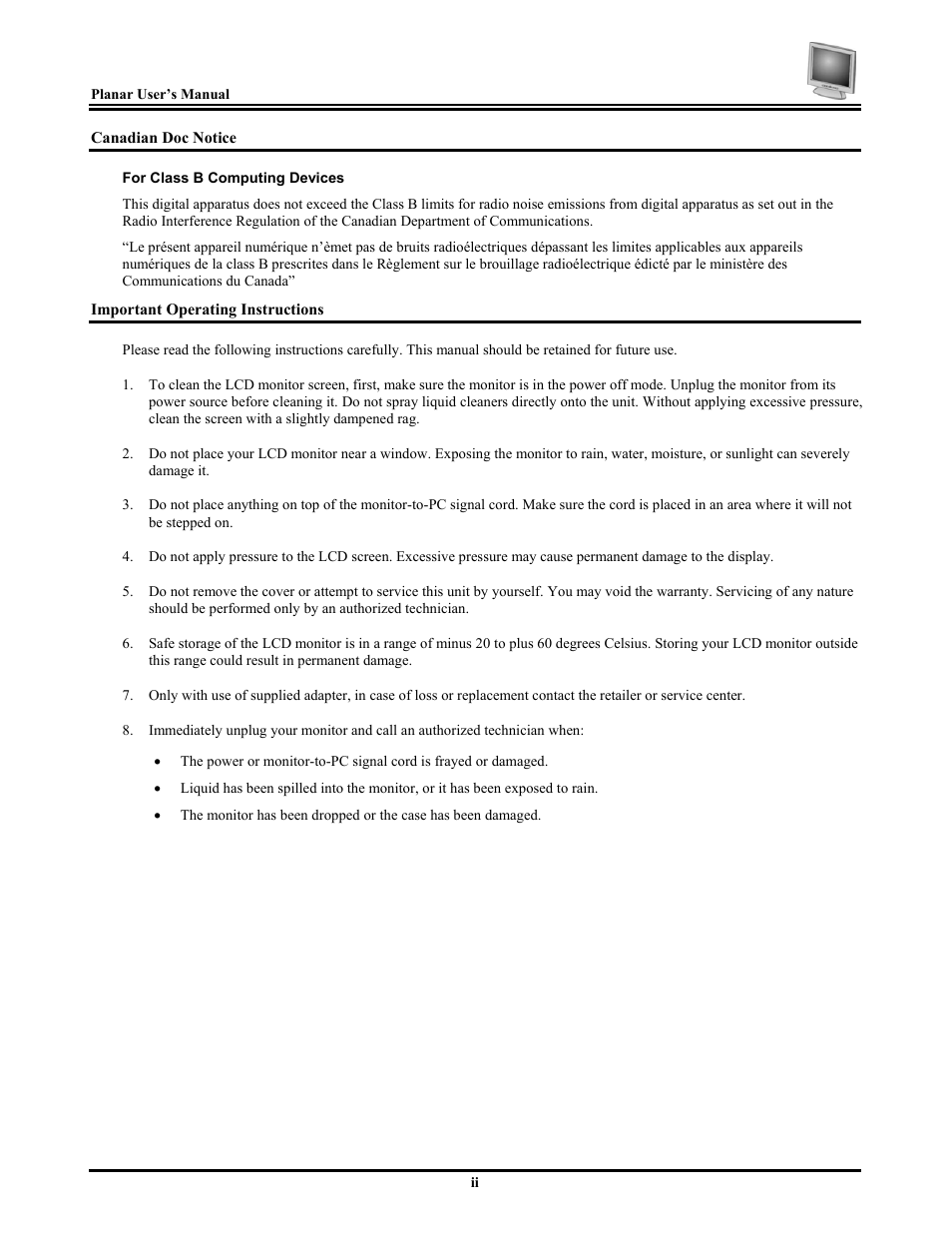 Planar PV174 User Manual | Page 4 / 20