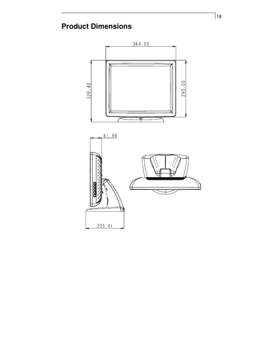 Product dimensions | Planar PT1501MX User Manual | Page 20 / 28