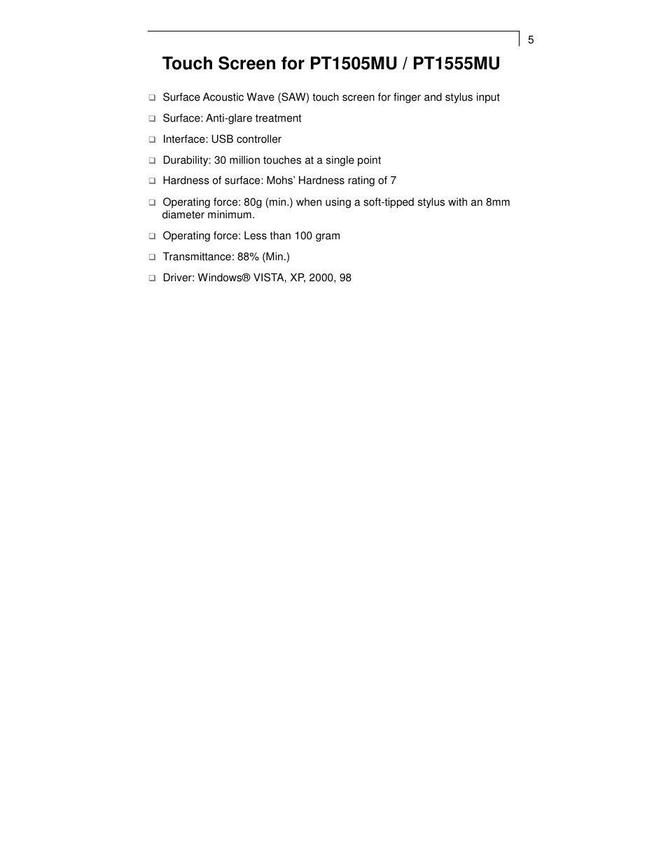 Planar PT1501MX User Manual | Page 7 / 28
