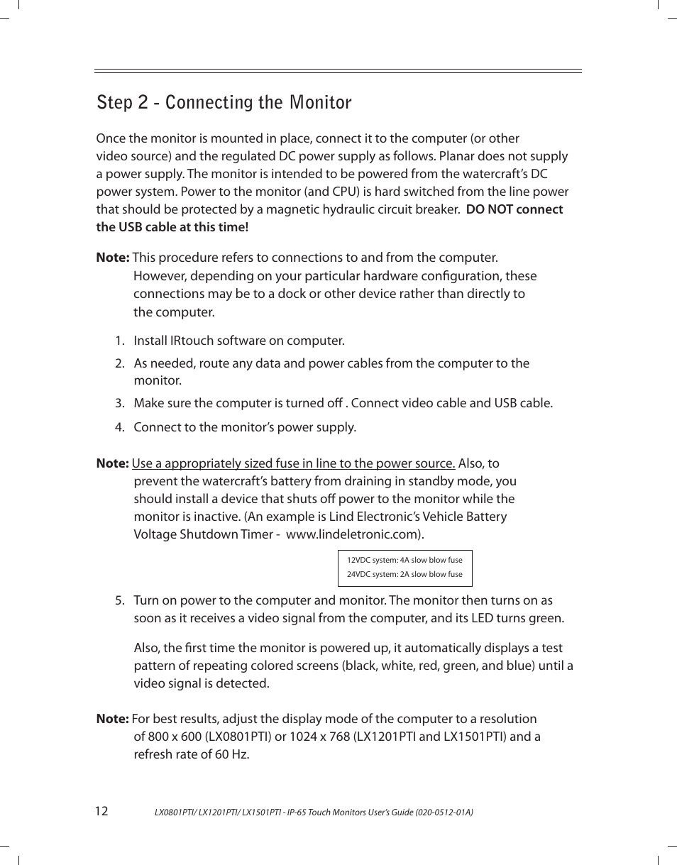 Step 2 - connecting the monitor | Planar LX1201PTI User Manual | Page 12 / 27